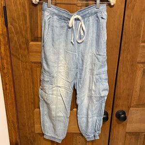cloth & stone Light Blue Denim-Look Cargo Joggers